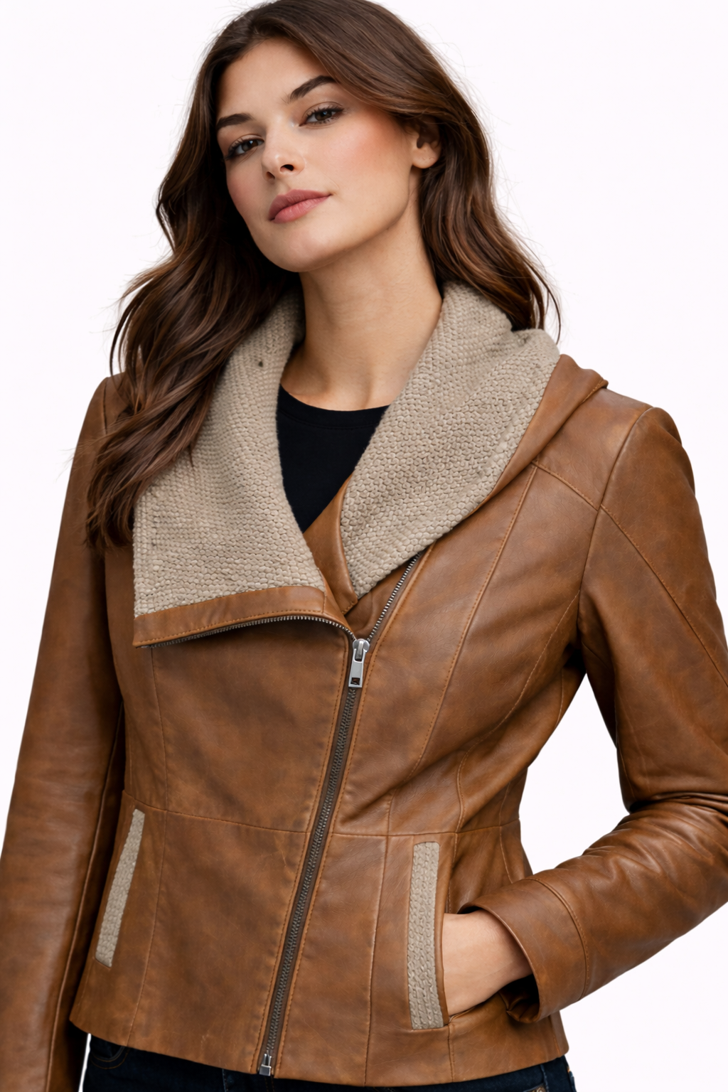 Lamb Leather Brown Leather Jacket for Women