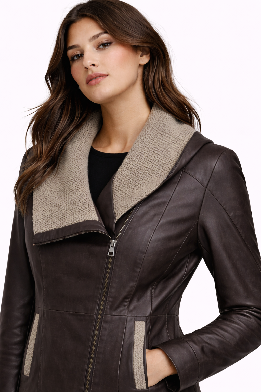 Lamb Leather Dark Brown Leather Jacket for Women