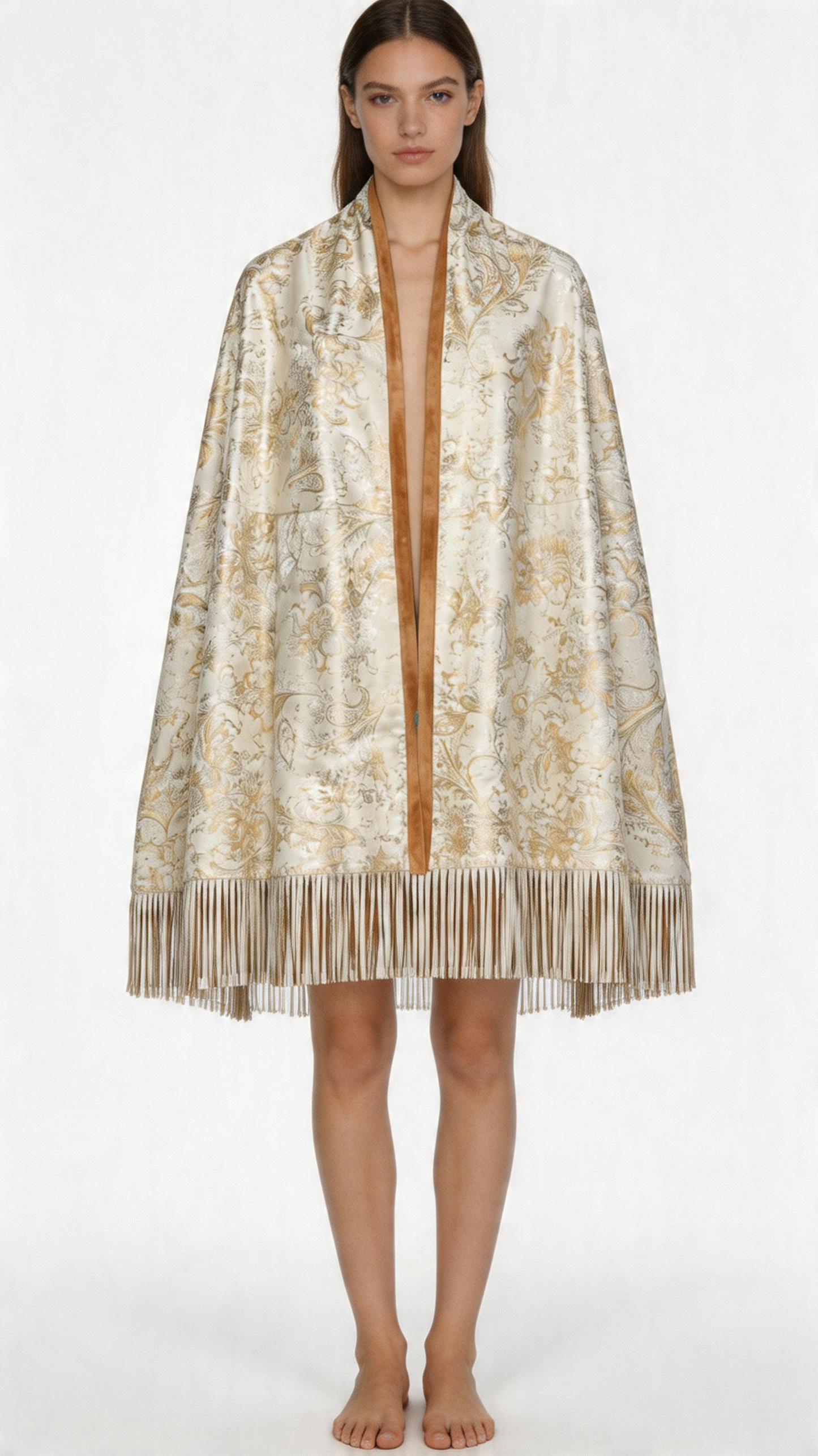 Lamb Leather Beige White Poncho for Women