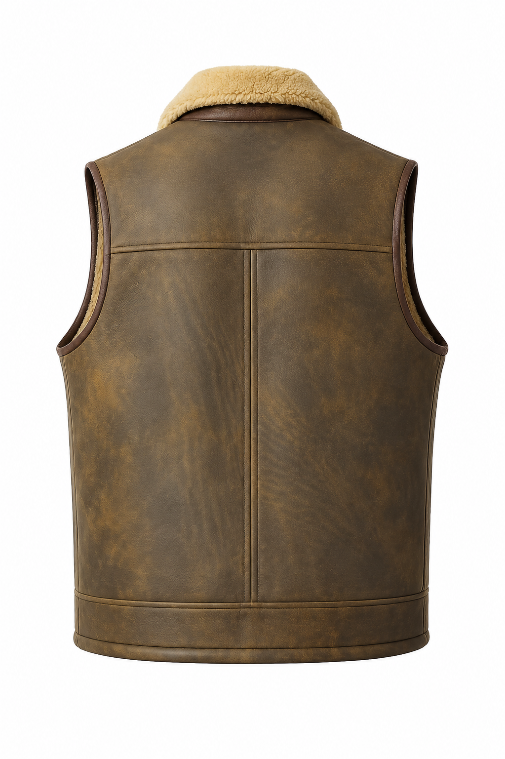 Brown and White Leather Fur Waistcoat for Men
