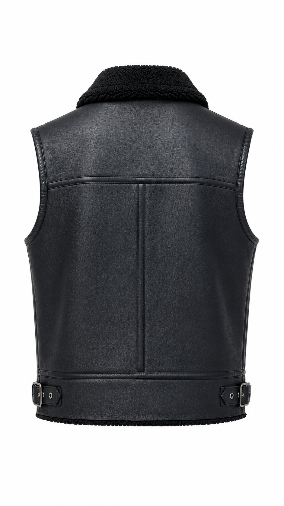 Black Leather and Fur Waistcoat for Men