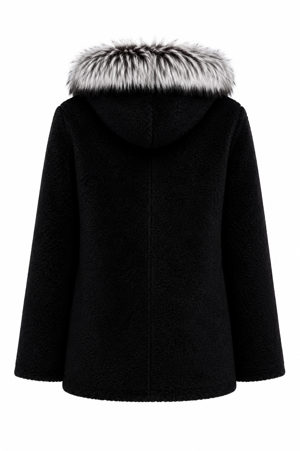 Reversible Black Leather Suede and Digital Printed Leather Hooded Jacket with Fur for Women