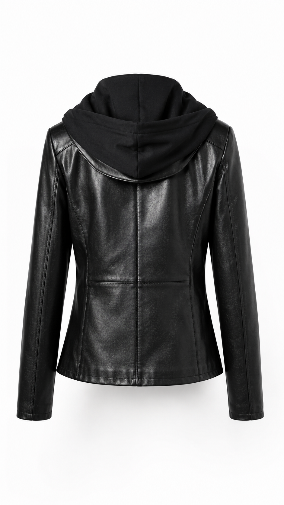 Black Lamb Leather Hooded Jacket for Women