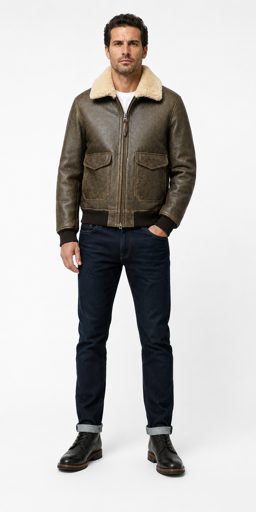 Lamb Leather Khaki Leather Jacket for Men