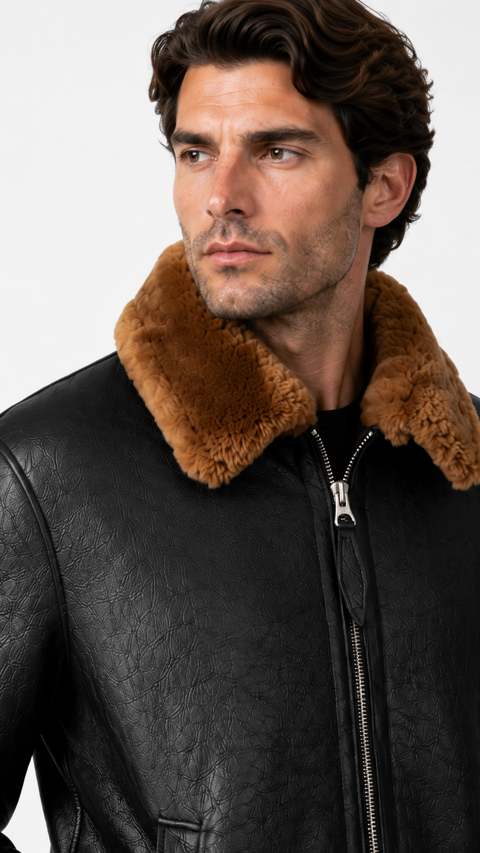 Lamb Leather Fur Black Jacket for Men