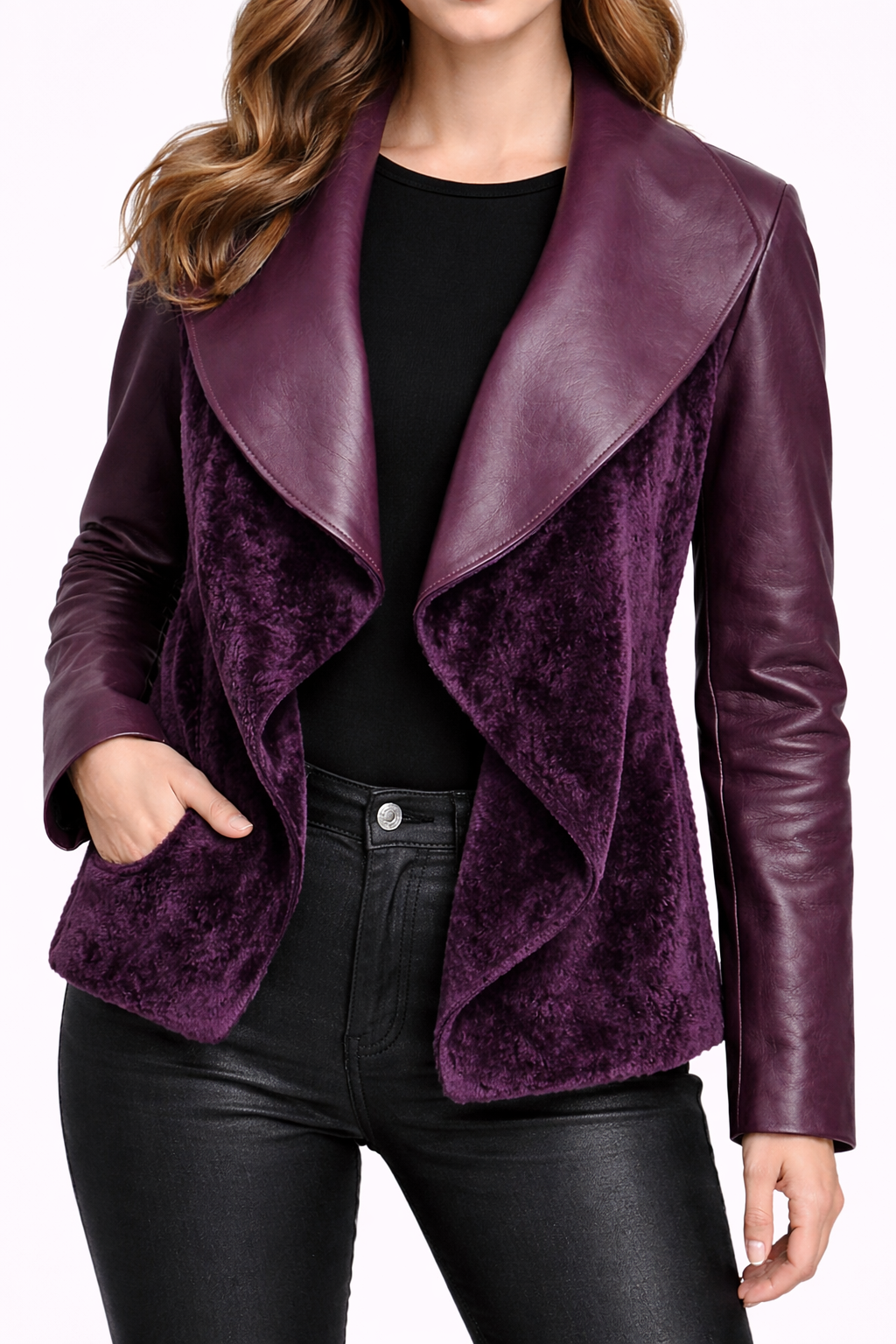 LOOSE FIT LEATHER AND SUEDE WOMEN'S LEATHER JACKET