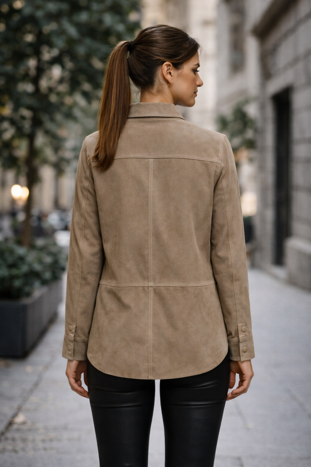 Beige Lamb Leather Women Leather Shirt Jacket