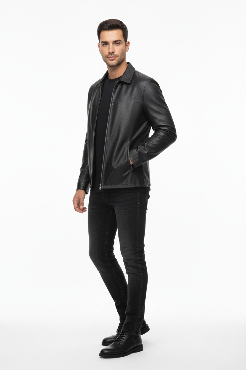 BLACK LEATHER MEN'S JACKET