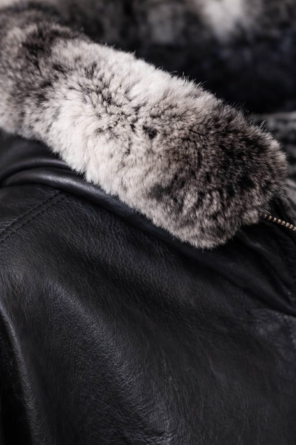 Lamb Leather Black Leather Jacket With Rex Fur for Women