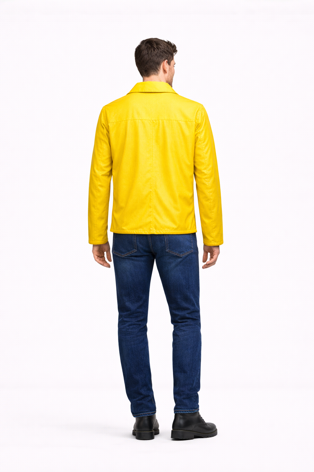 Reversble Lamb Leather and Windproof Fabric Yellow and Black Jacket for Men