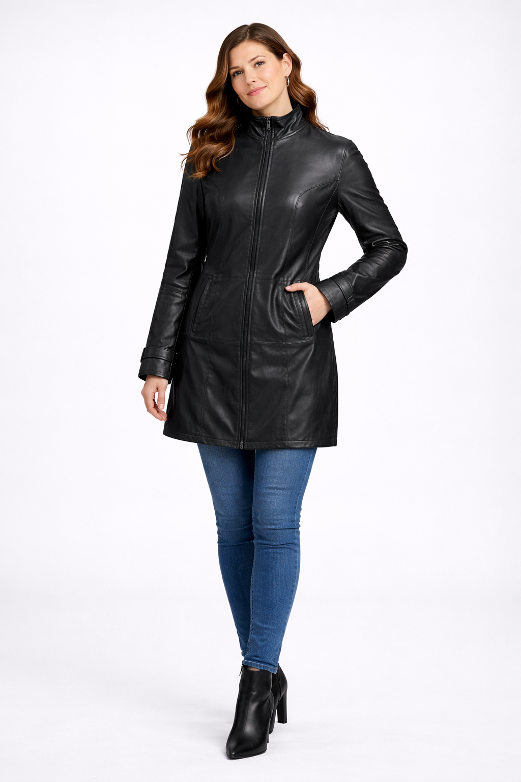 Black Zig Leather Women Jacket