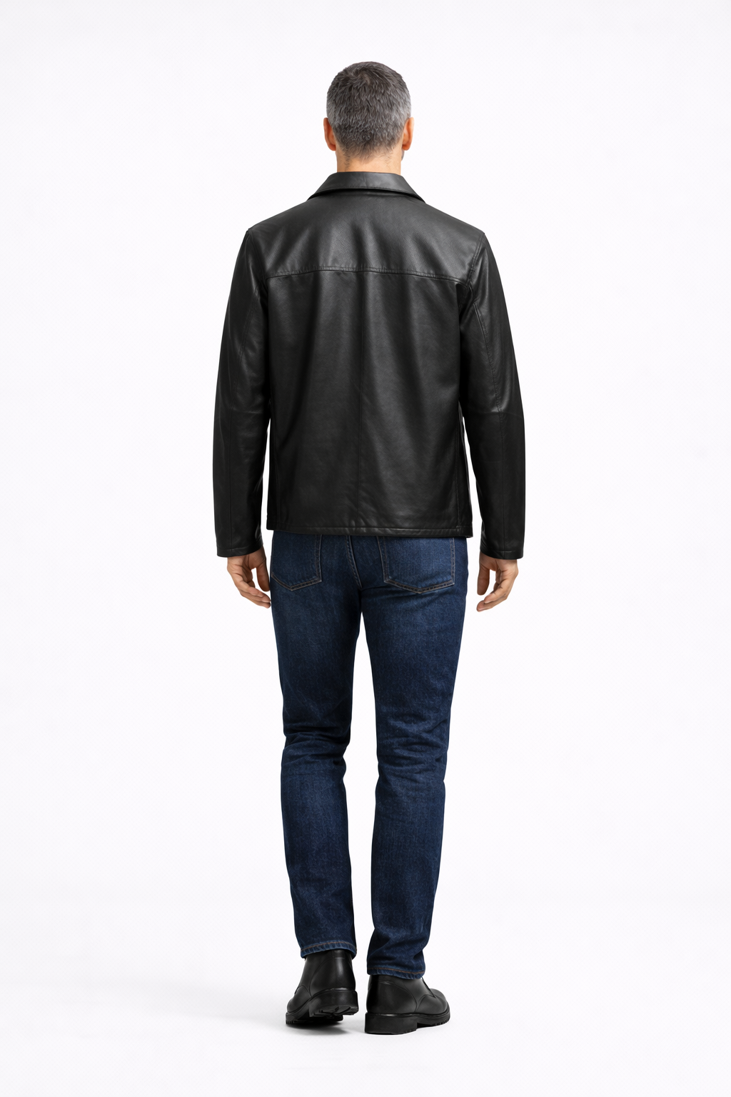 Reversble Lamb Leather and Windproof Fabric Black Jacket for Men