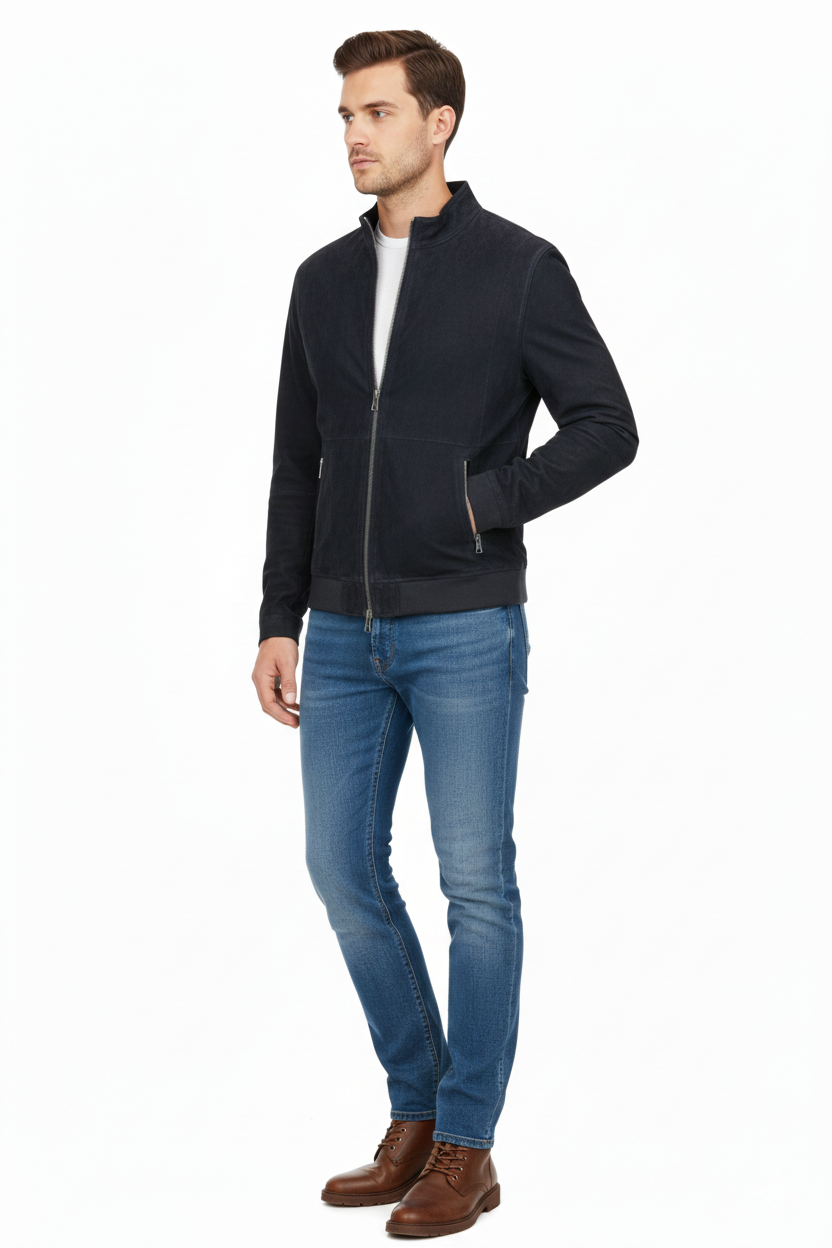 Reversible Lamb Leather and Suede Dark Navy Jacket for Men