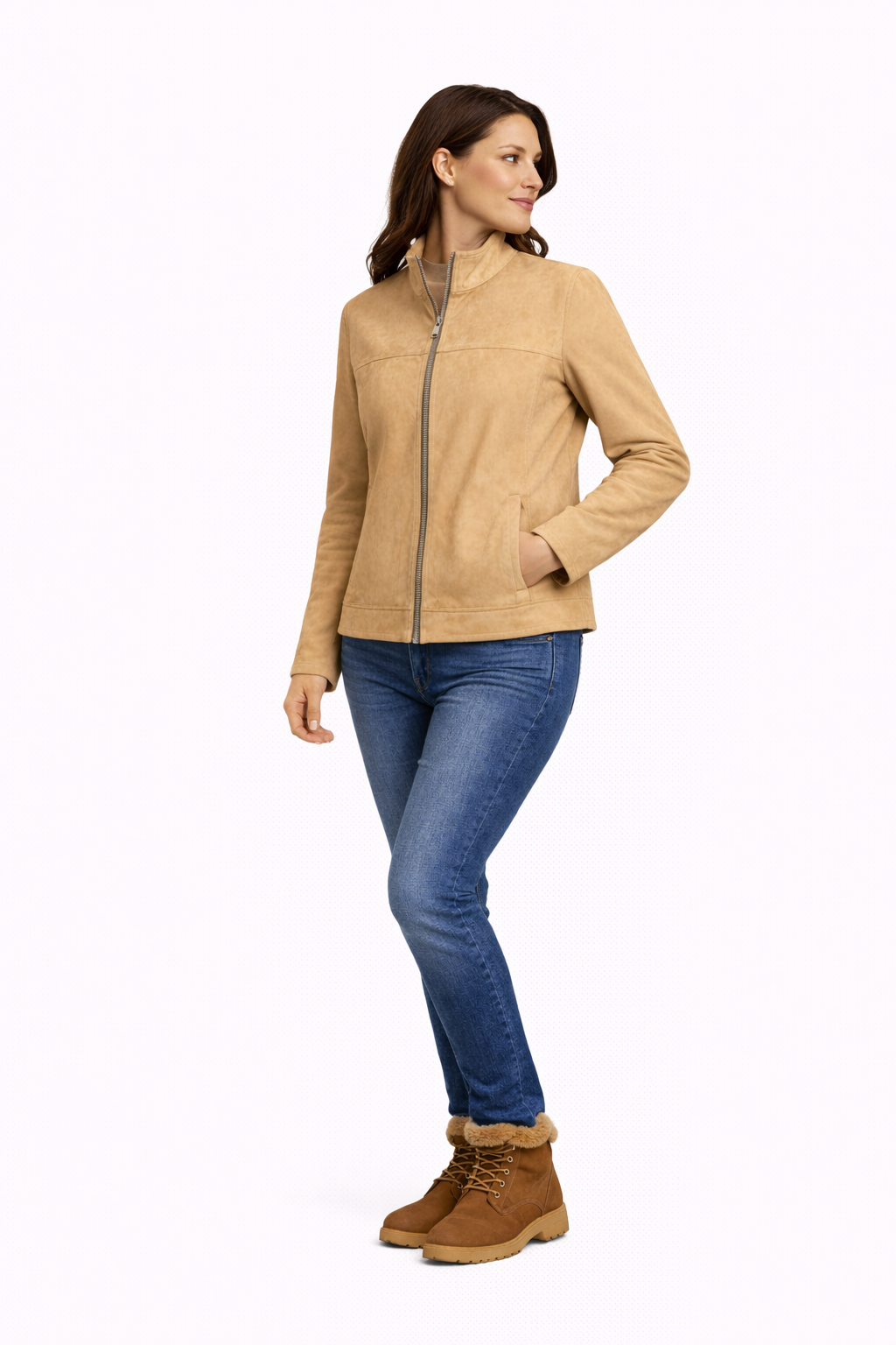 Reversible Lamb Leather and Suede Brown & Beige Jacket for Women