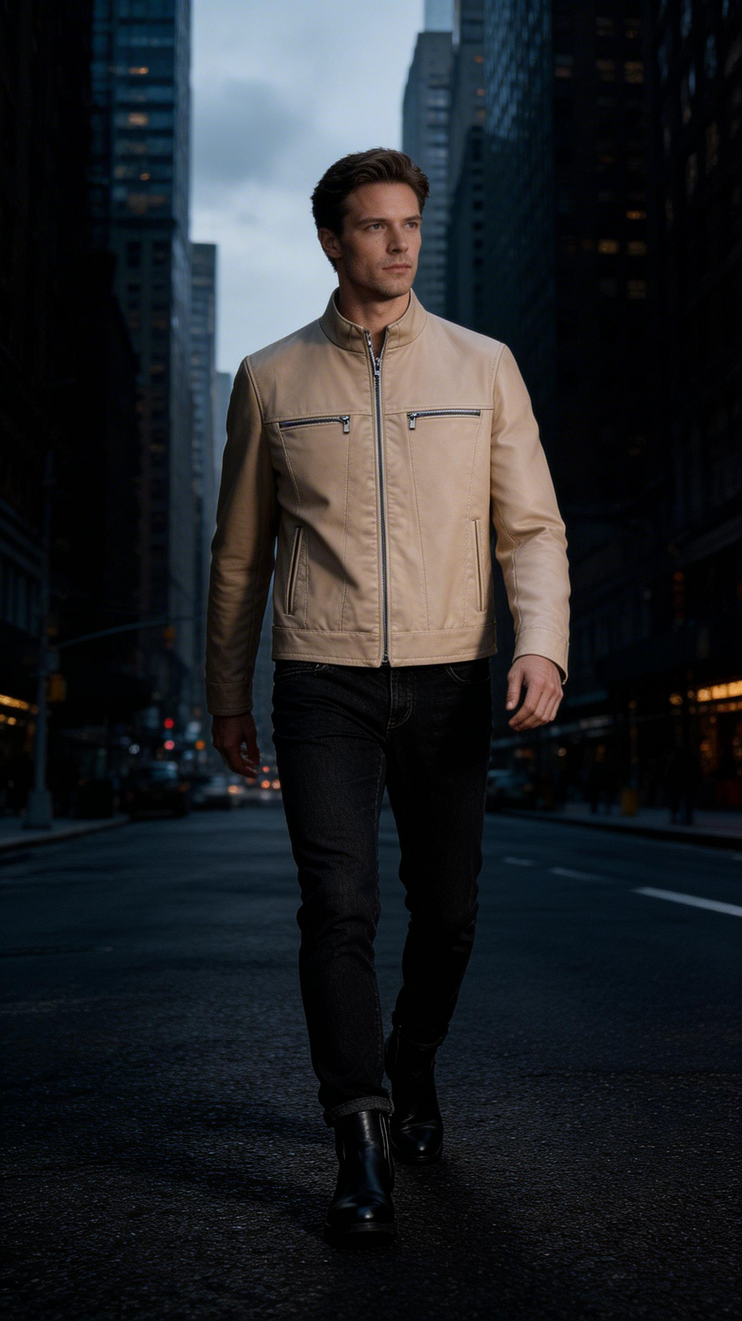 Lamb Leather Beige Leather jacket for Men