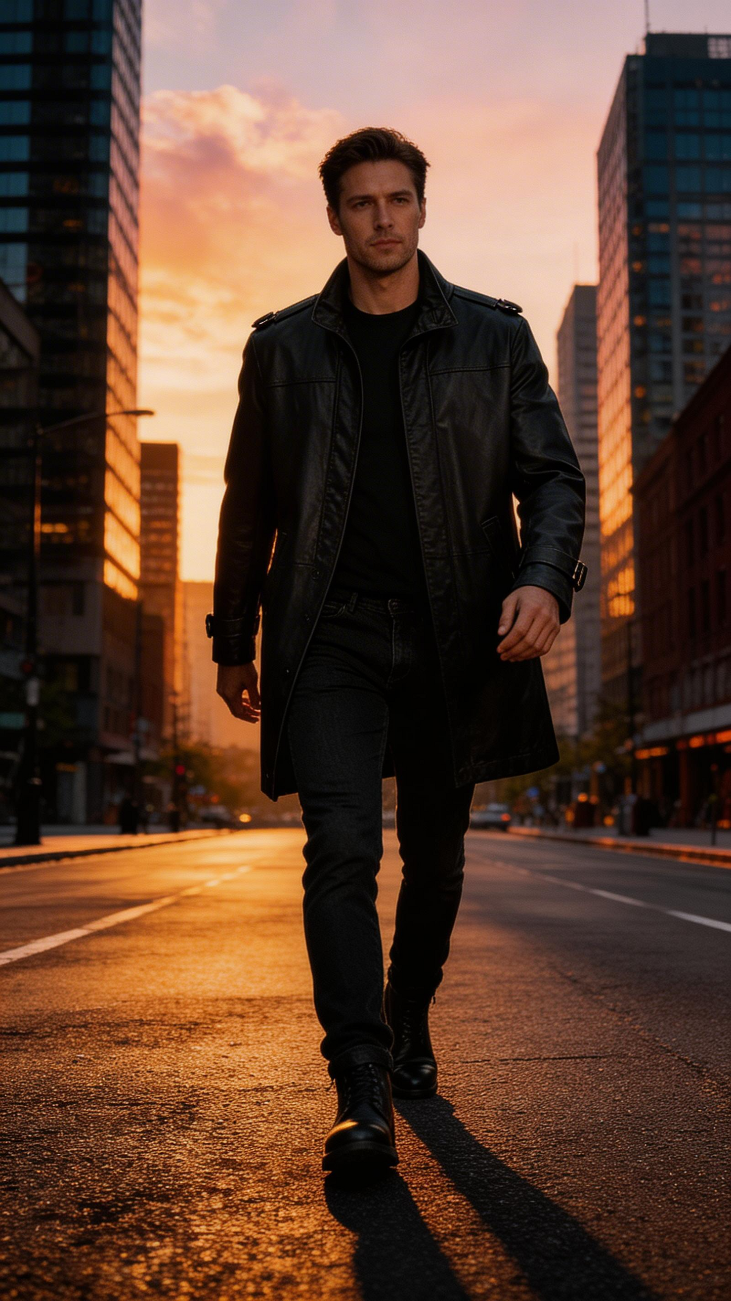 Lamb Leather Black Long Leather Jacket for Men