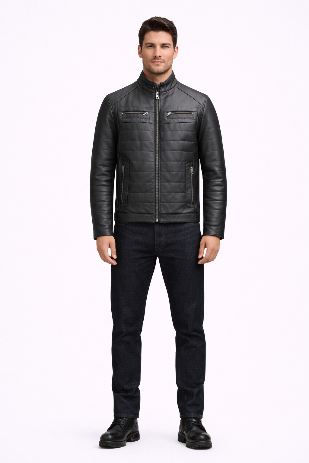 Lamb Leather Black Leather Jacket for Men