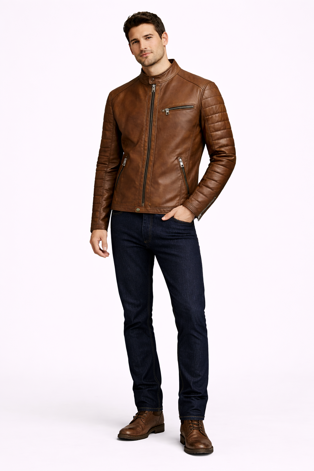 Lamb Leather Brown Leather Jacket for Men