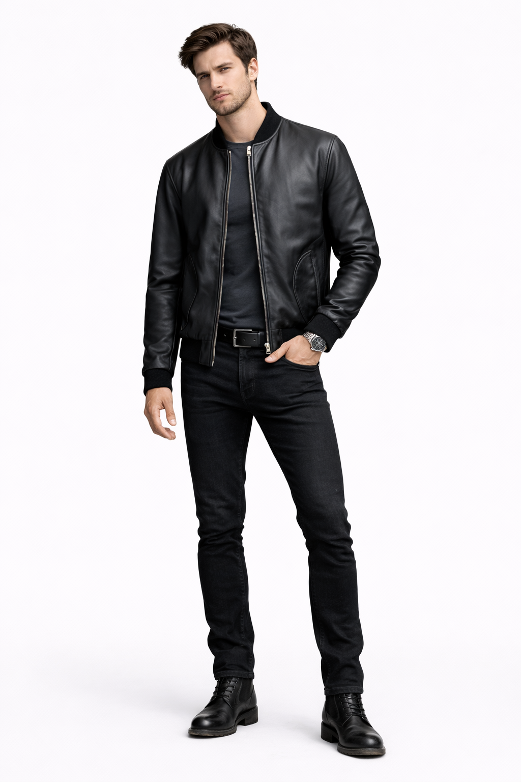 Lamb Leather Black Leather Jacket for Men