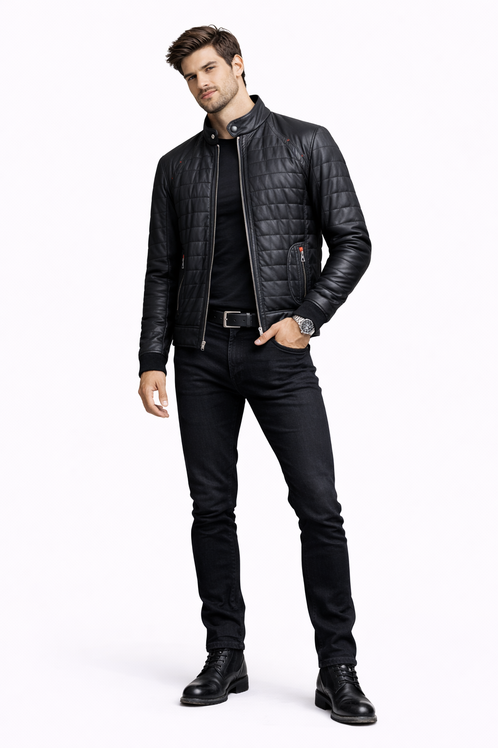 Lamb Leather Black Leather Jacket for Men