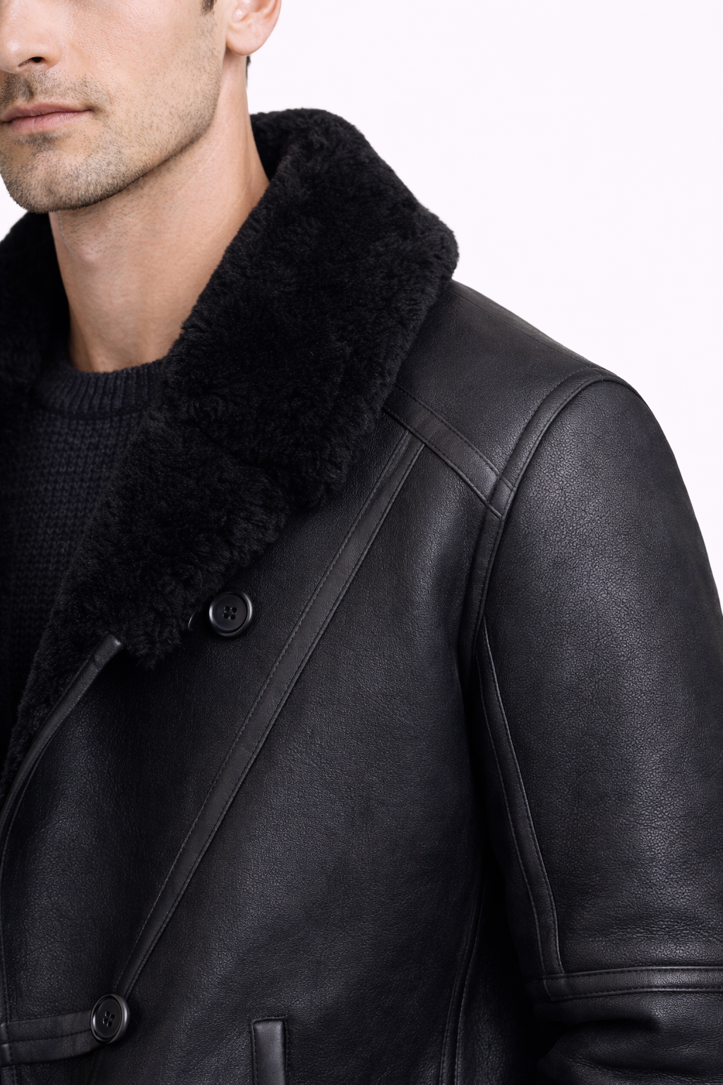 Lamb Leather and Fur Black Jacket for Men