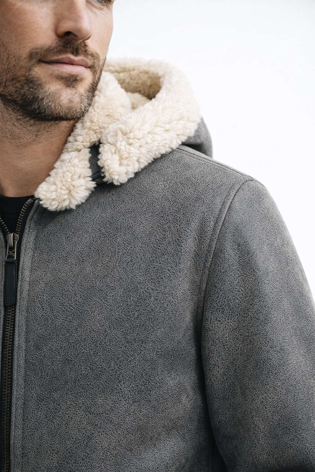 Grey Fur Leather Jacket for Men