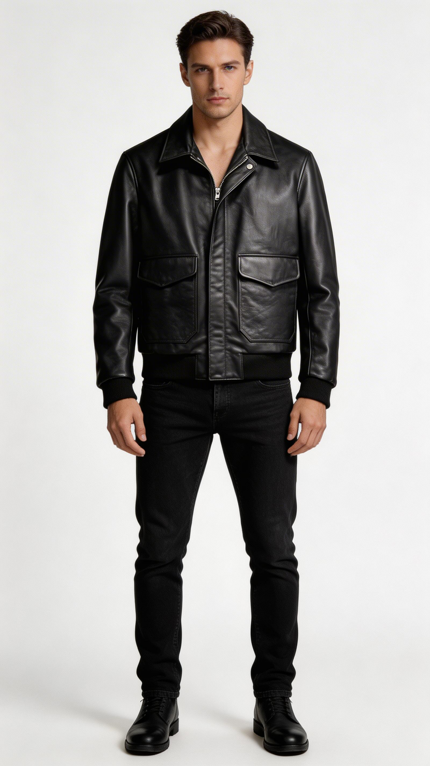 Lamb Leather Black Biker Jacket for Men
