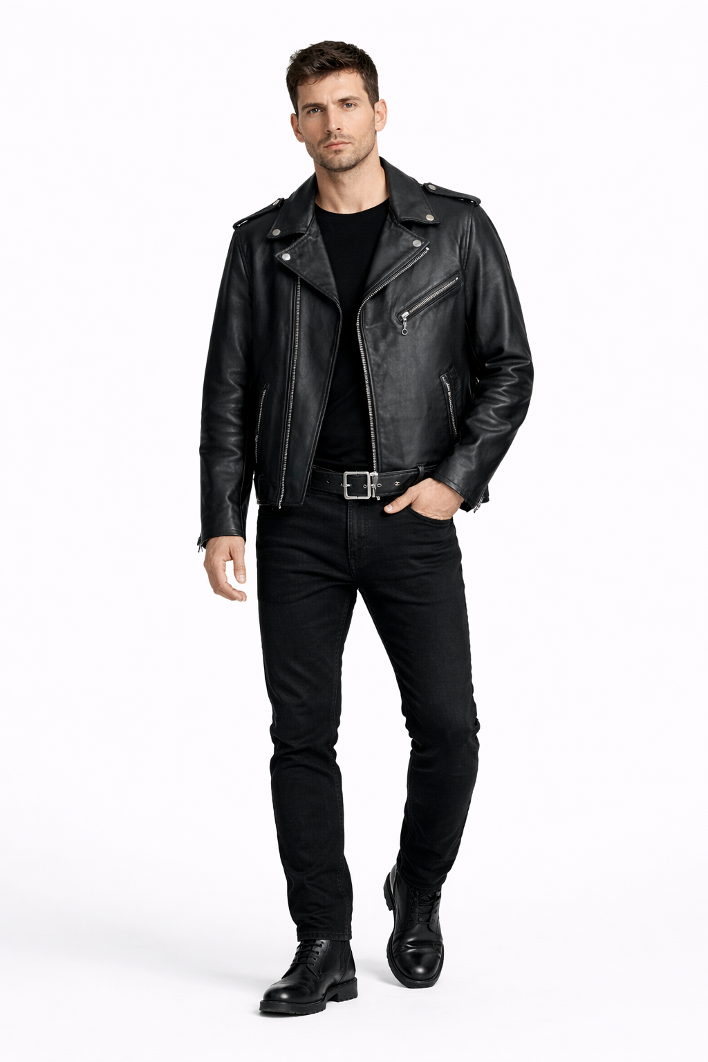 Lamb Leather Biker Black Leather Jacket for Men
