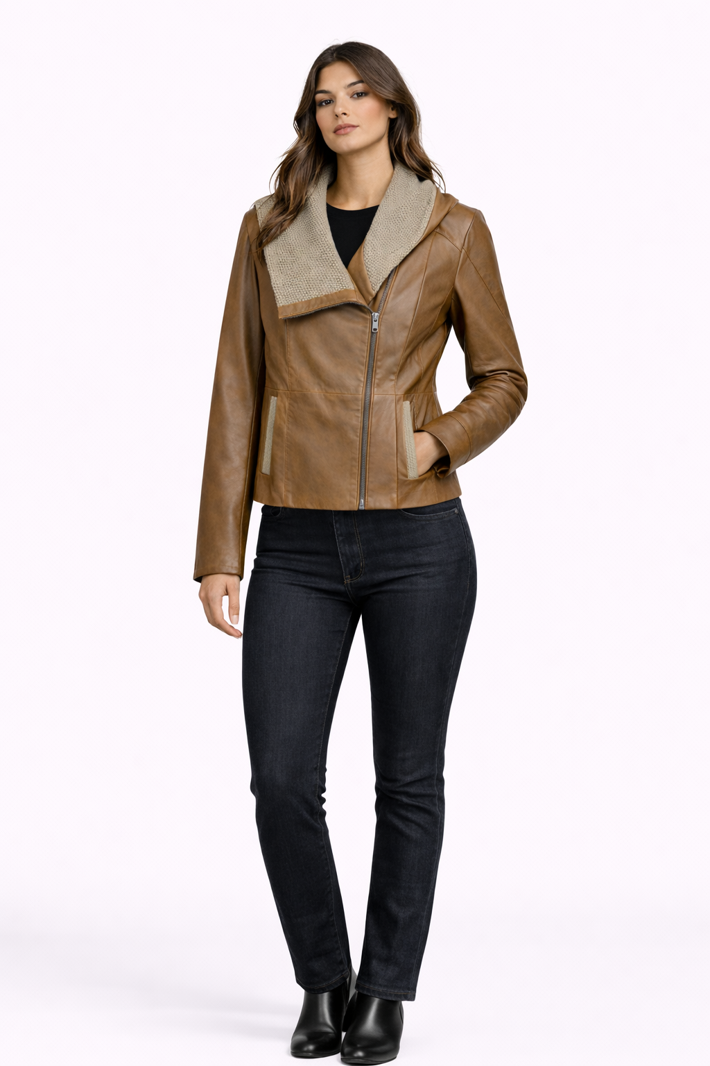 Lamb Leather Brown Leather Jacket for Women