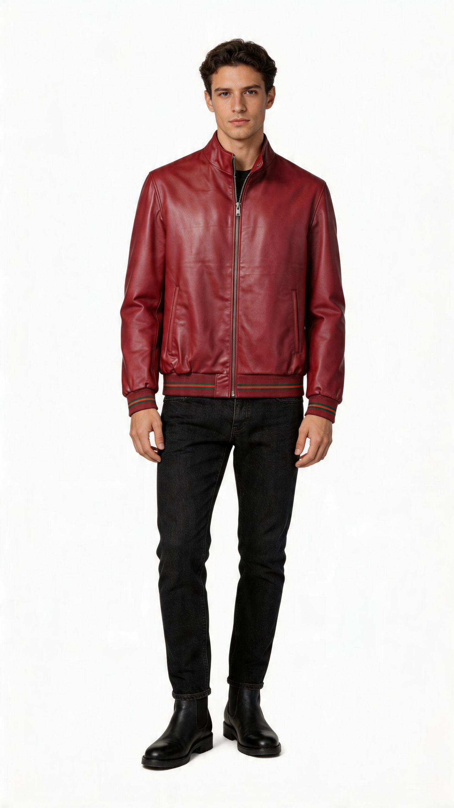 Lamb Leather Red Leather Jacker for Men