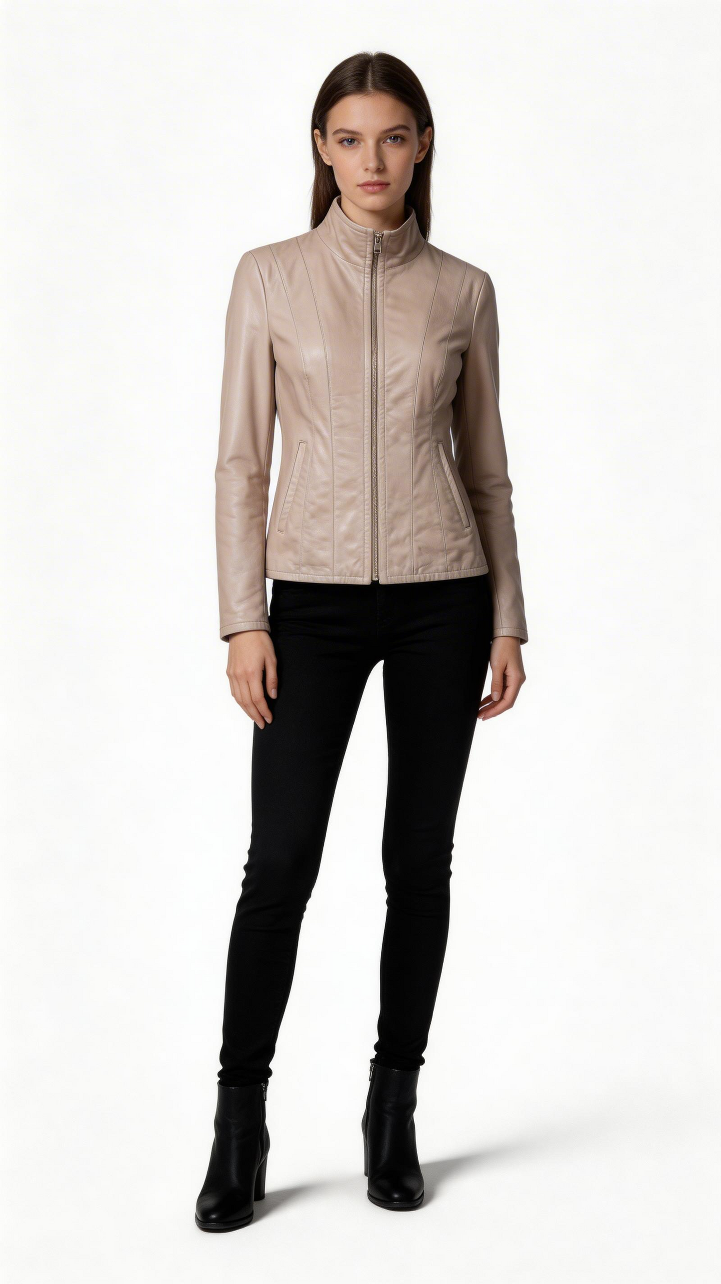 Reversible Lamb Leather Beige Jacket for Women