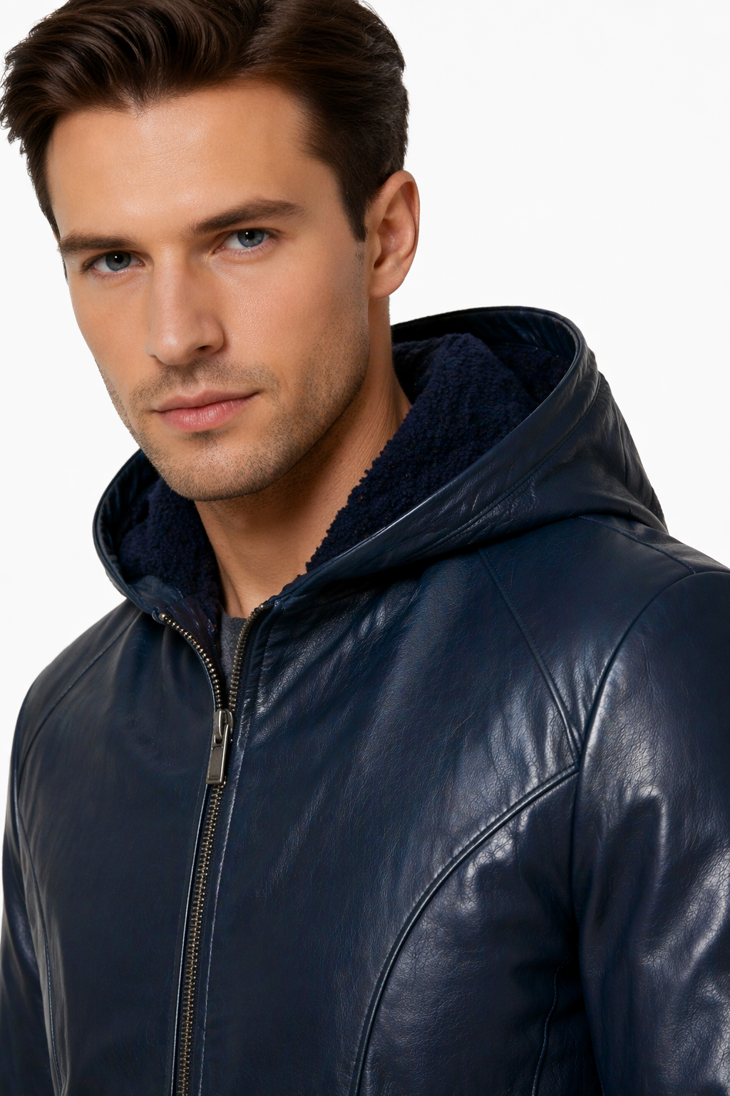 Lamb Leather Black Hooded Jacket for Men