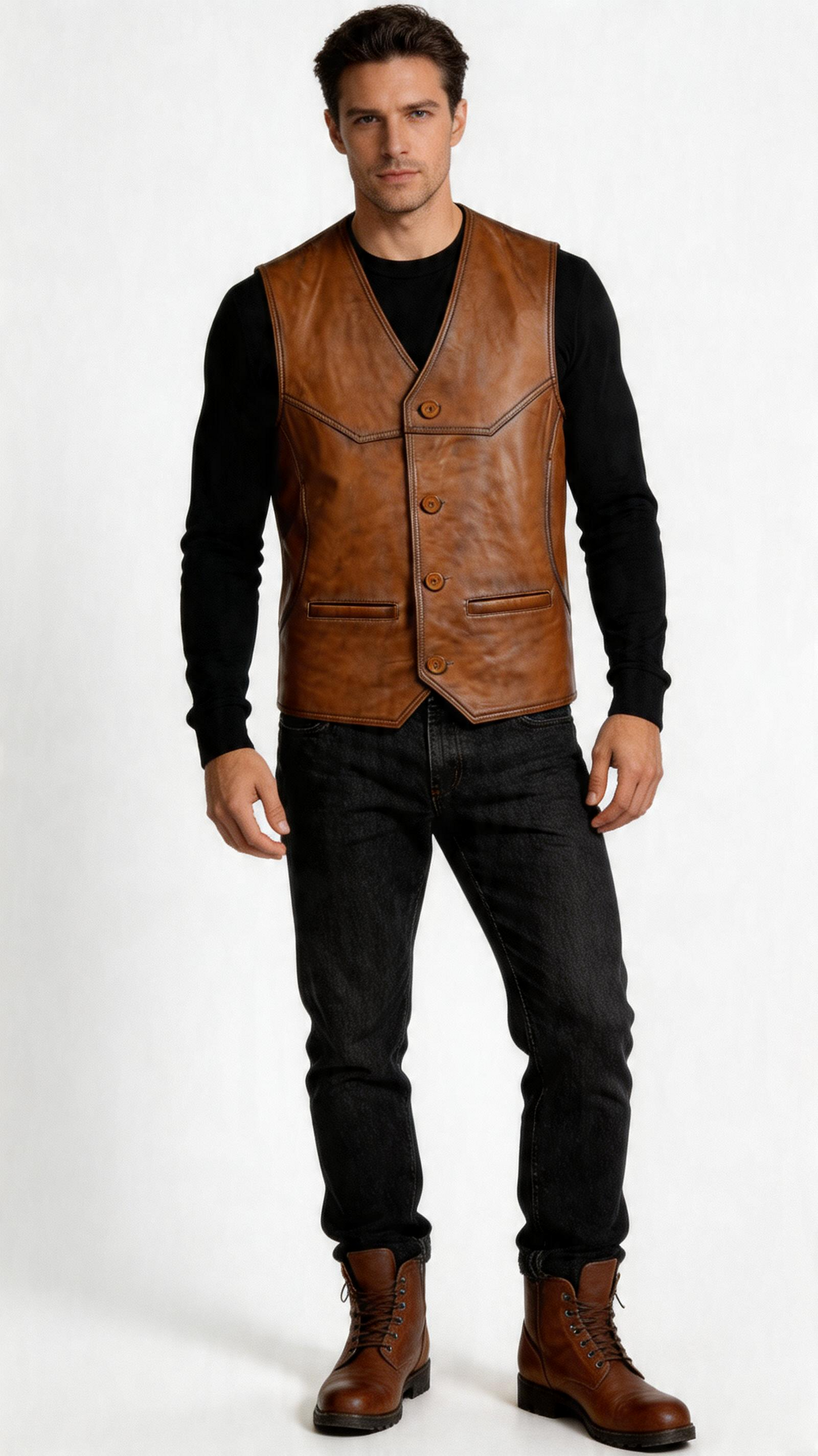 Lamb Leather Brown Waistcoat for Men