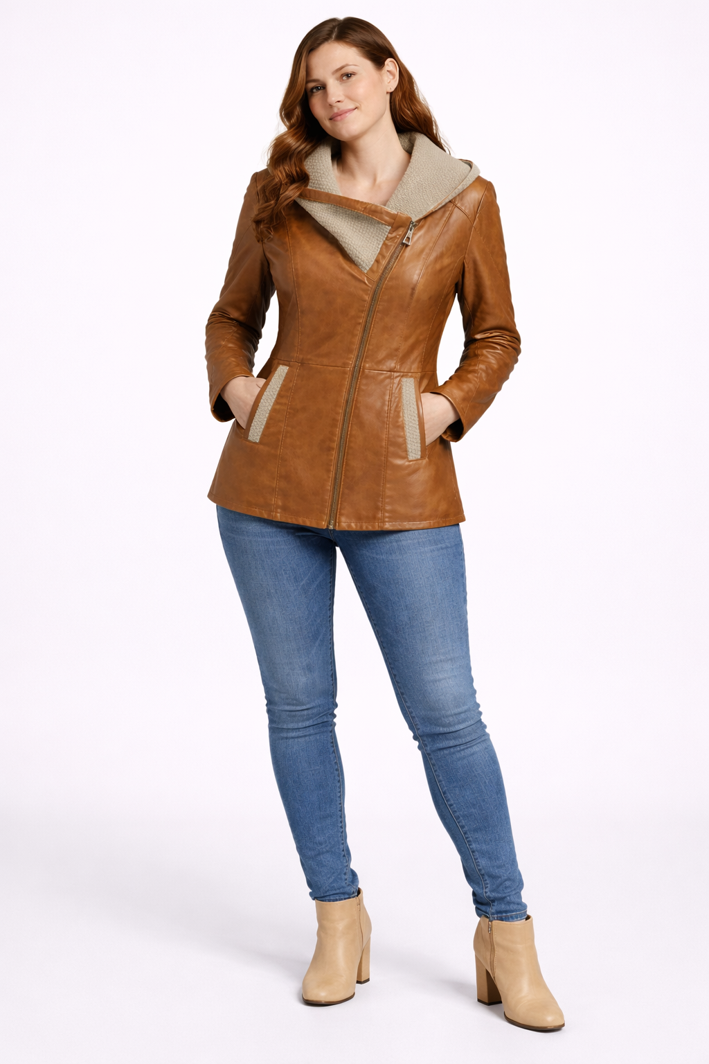 Camel Brown Zipper Women Leather Jacket