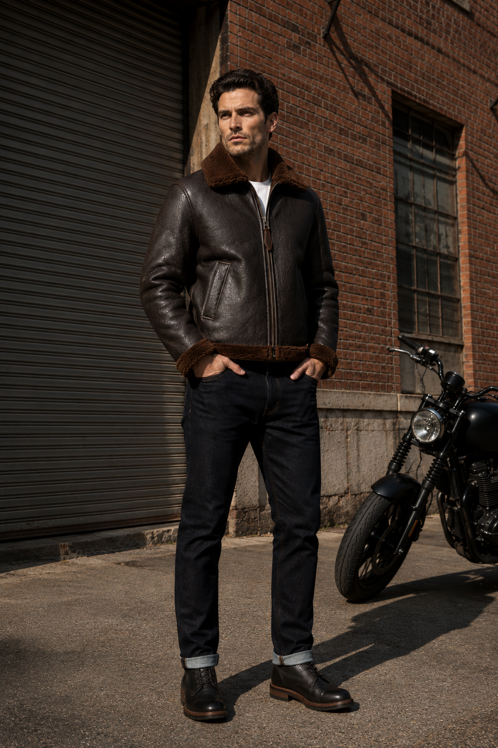 Lamb Fur Brown Leather Jacket for Men
