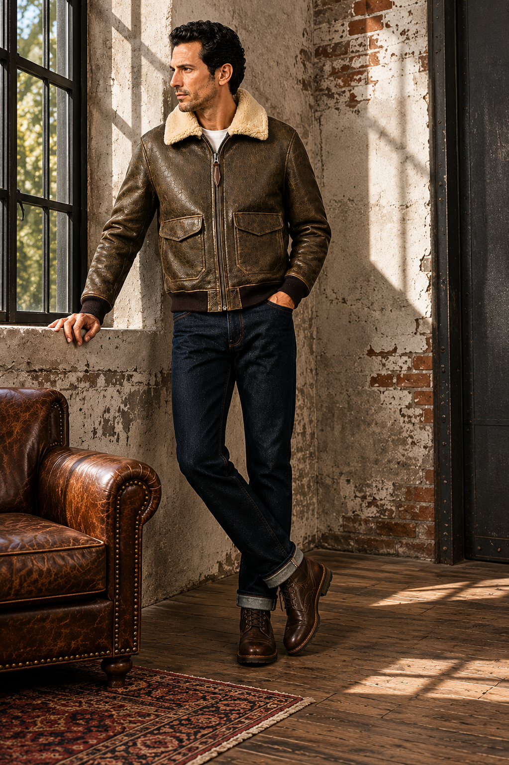 Lamb Leather Khaki Leather Jacket for Men