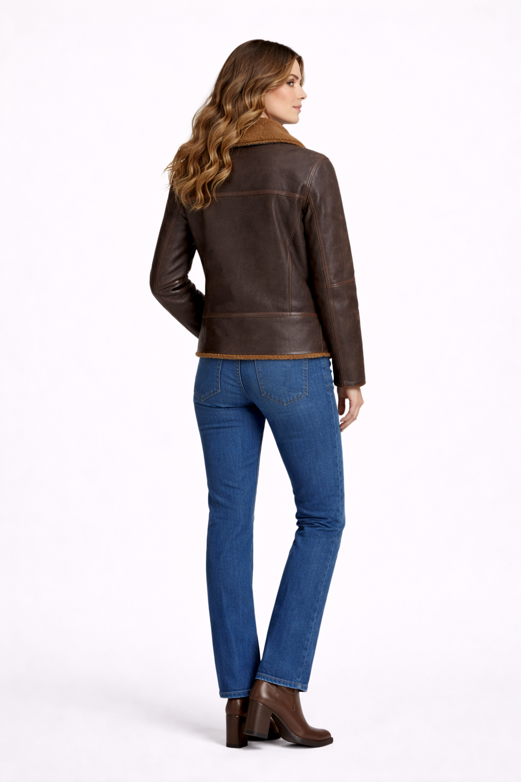 Brown Lamb Fur Leather Jacket for Women