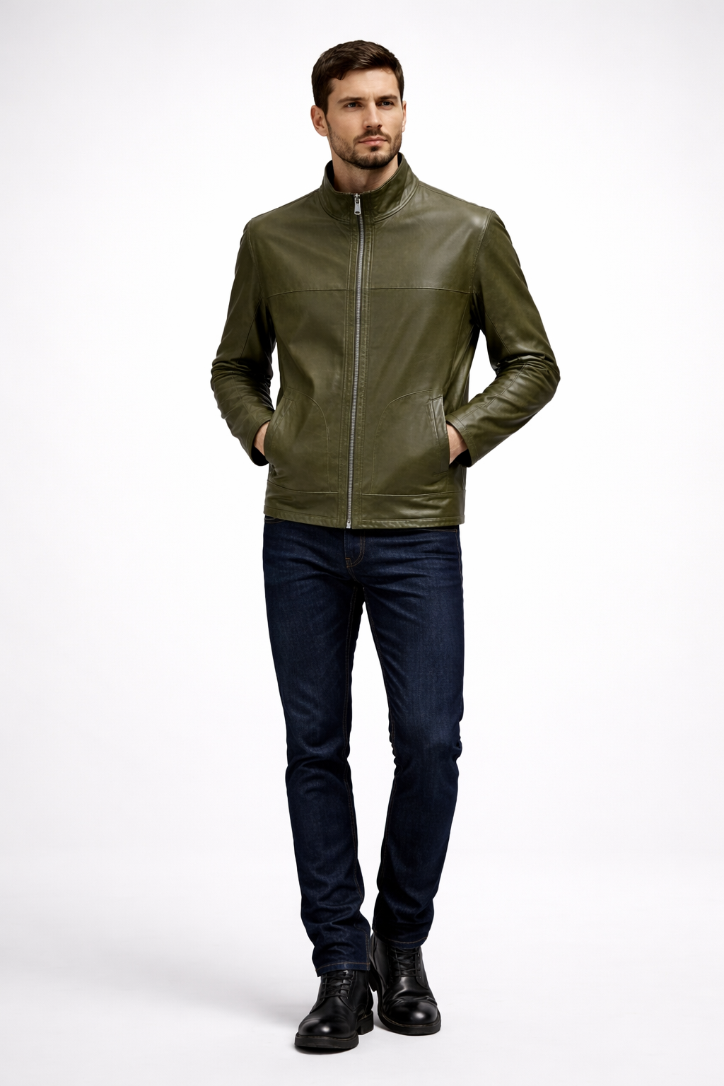 Reversble Lamb Leather Khaki Suede and Leather Jacket for Men