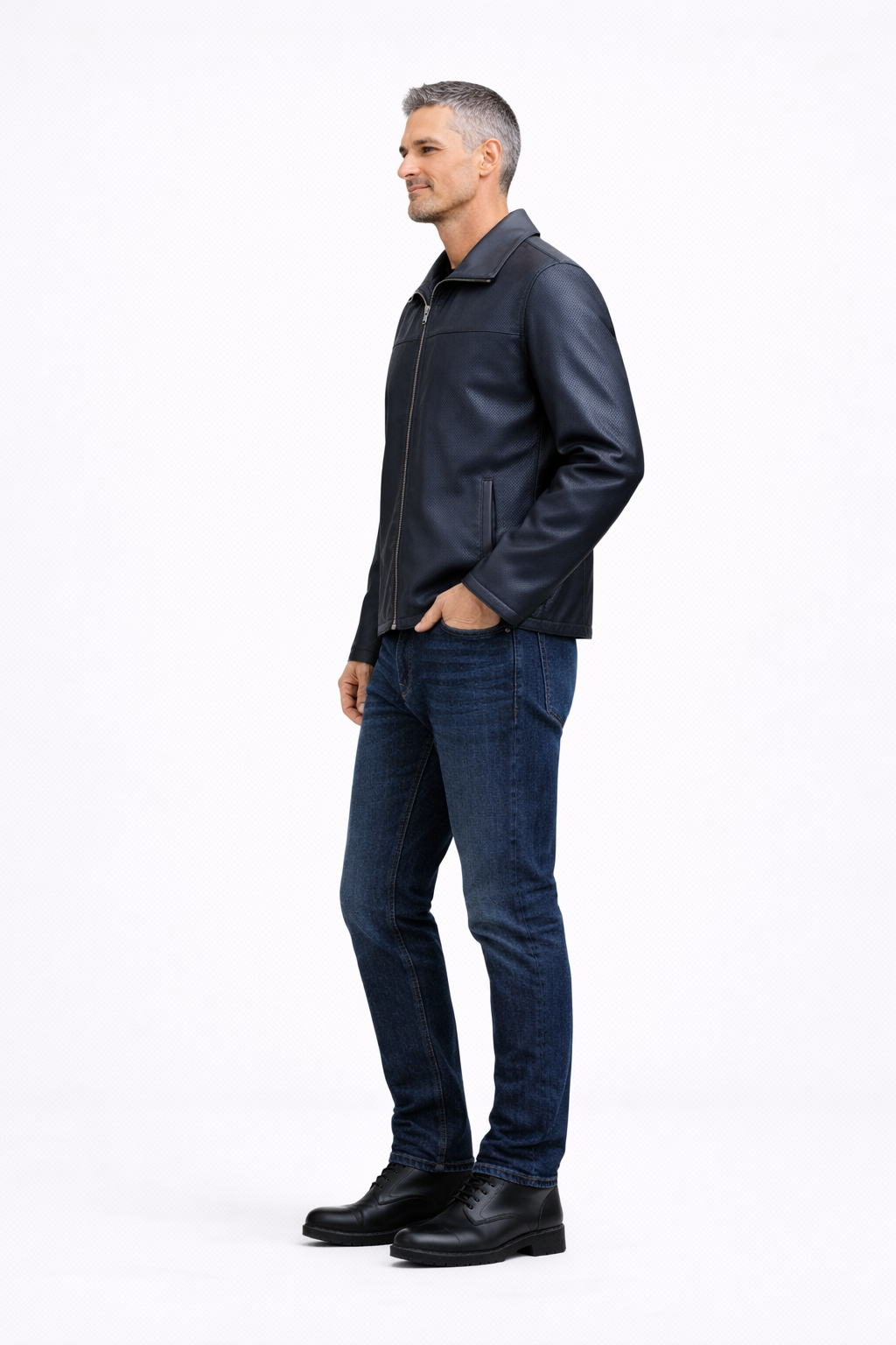 Reversble Lamb Leather and Windproof Fabric Black and Navy Blue Jacket for Men