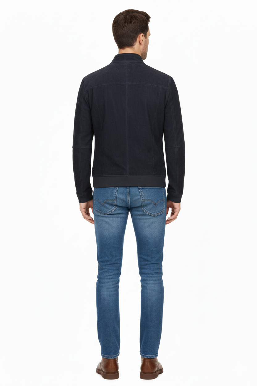 Reversible Lamb Leather and Suede Dark Navy Jacket for Men