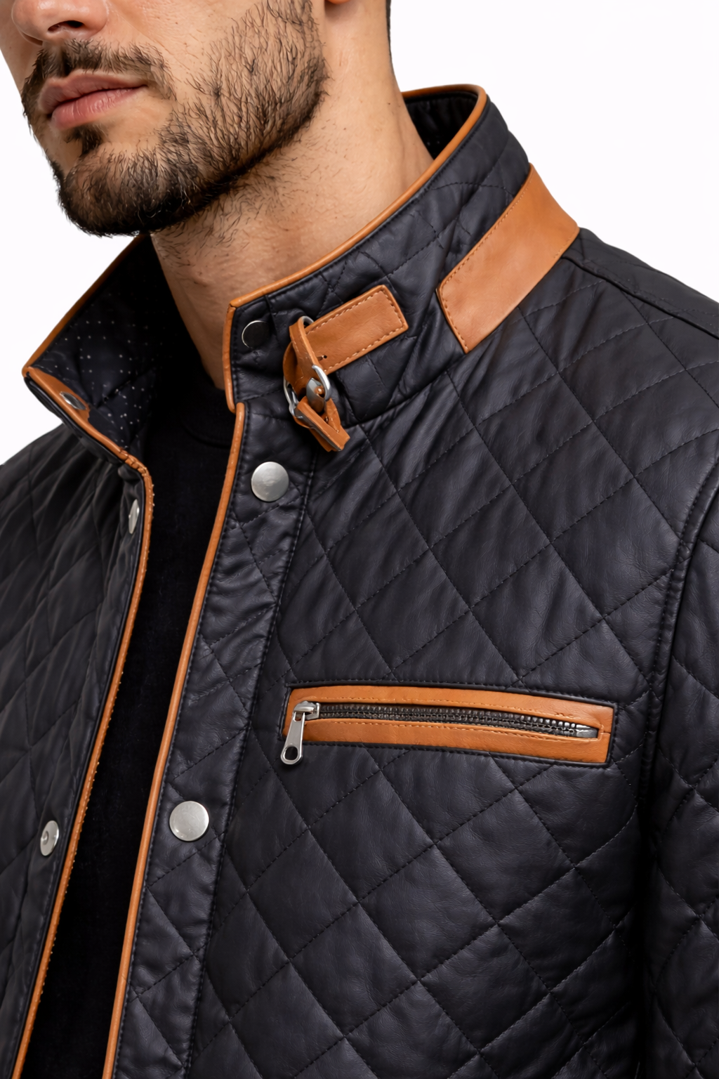 Lamb Leather Black and Brown Leather embroidered jacket for Men