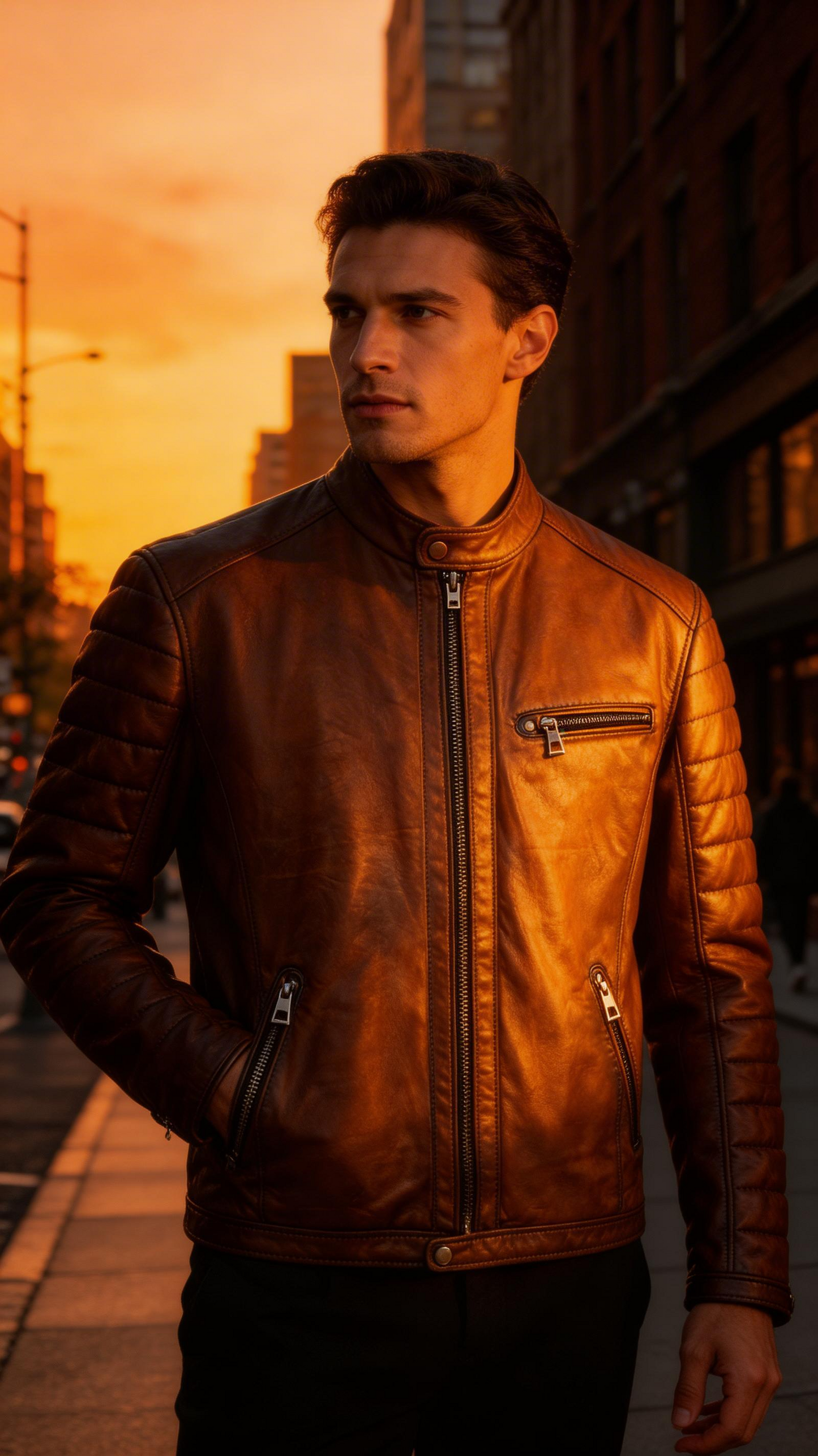Lamb Leather Brown Leather Jacket for Men