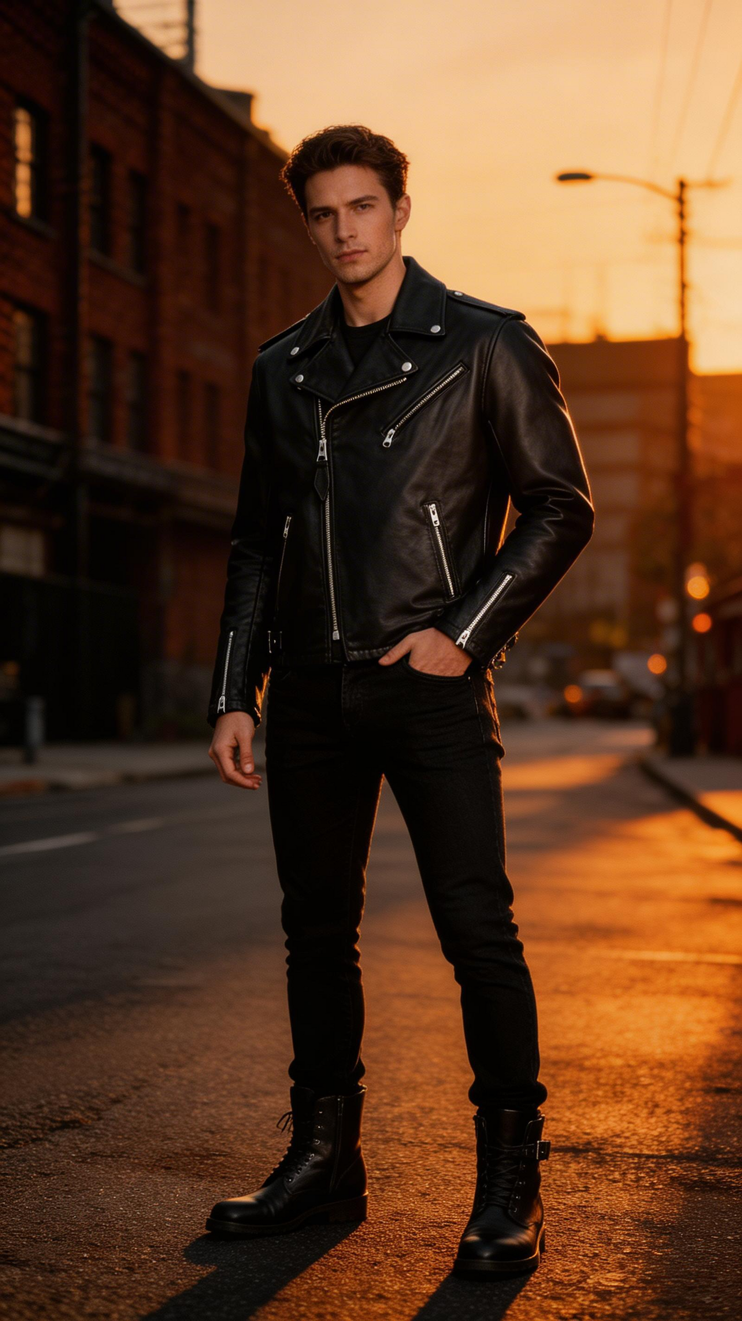 Lamb Leather Black Biker Leather Jacket for Men