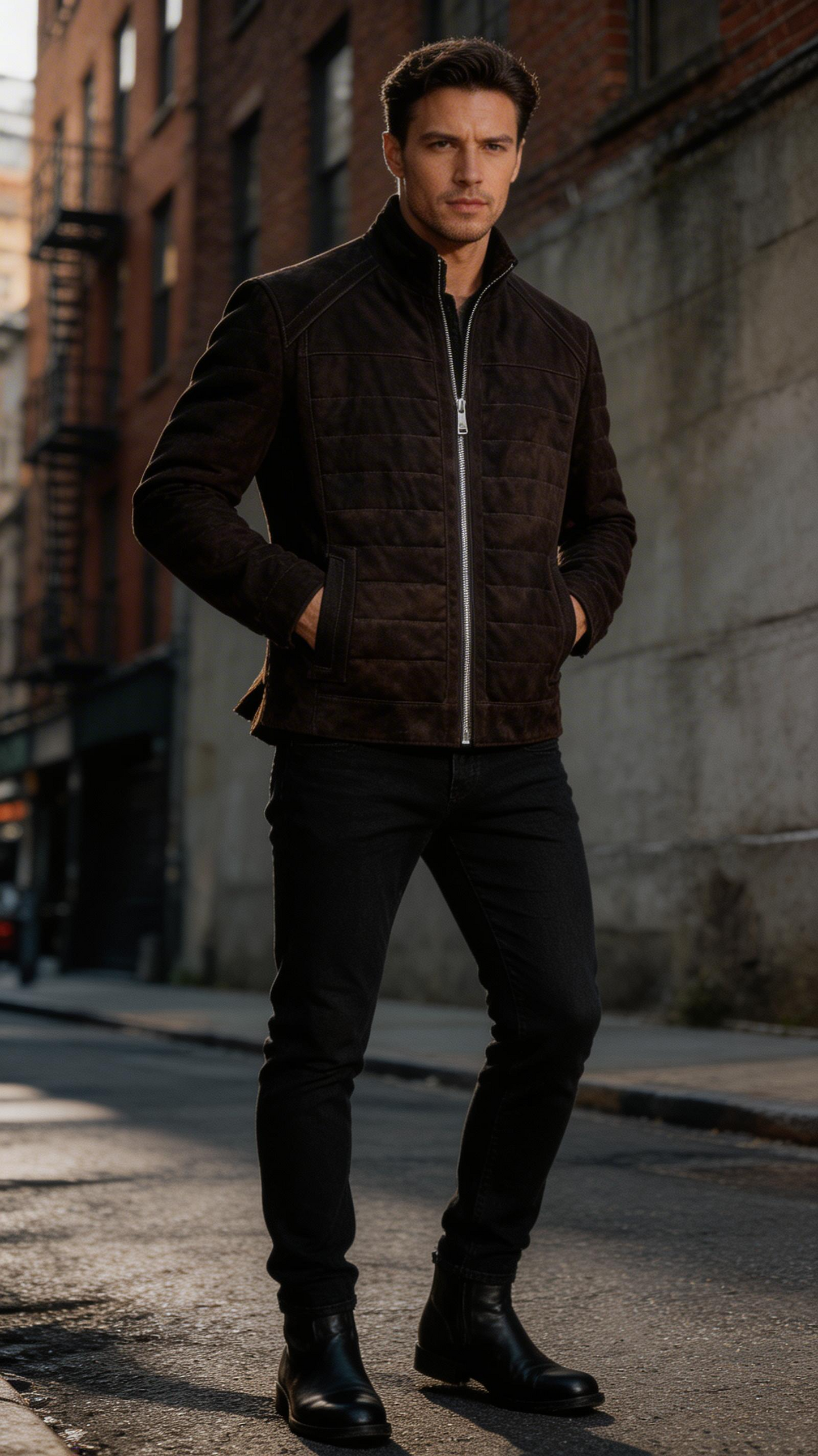 Lamb Leather Dark Brown Suede Jacket for Men