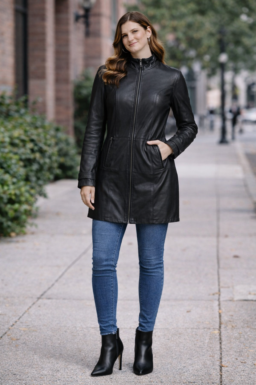 Black Zig Leather Women Jacket