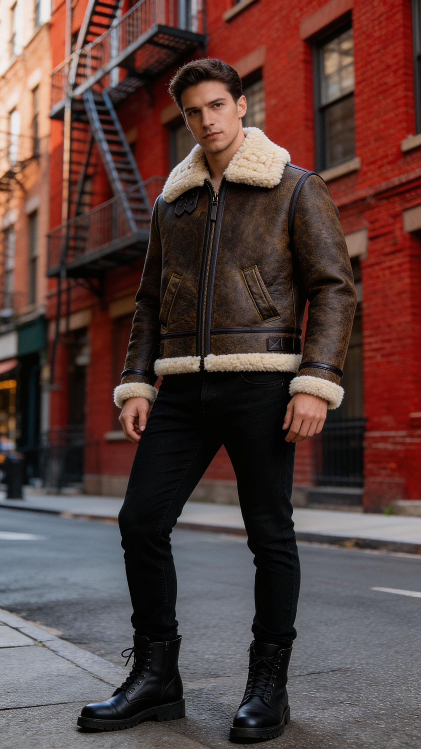 Lamb Leather and Fur Brown Jacket for Men