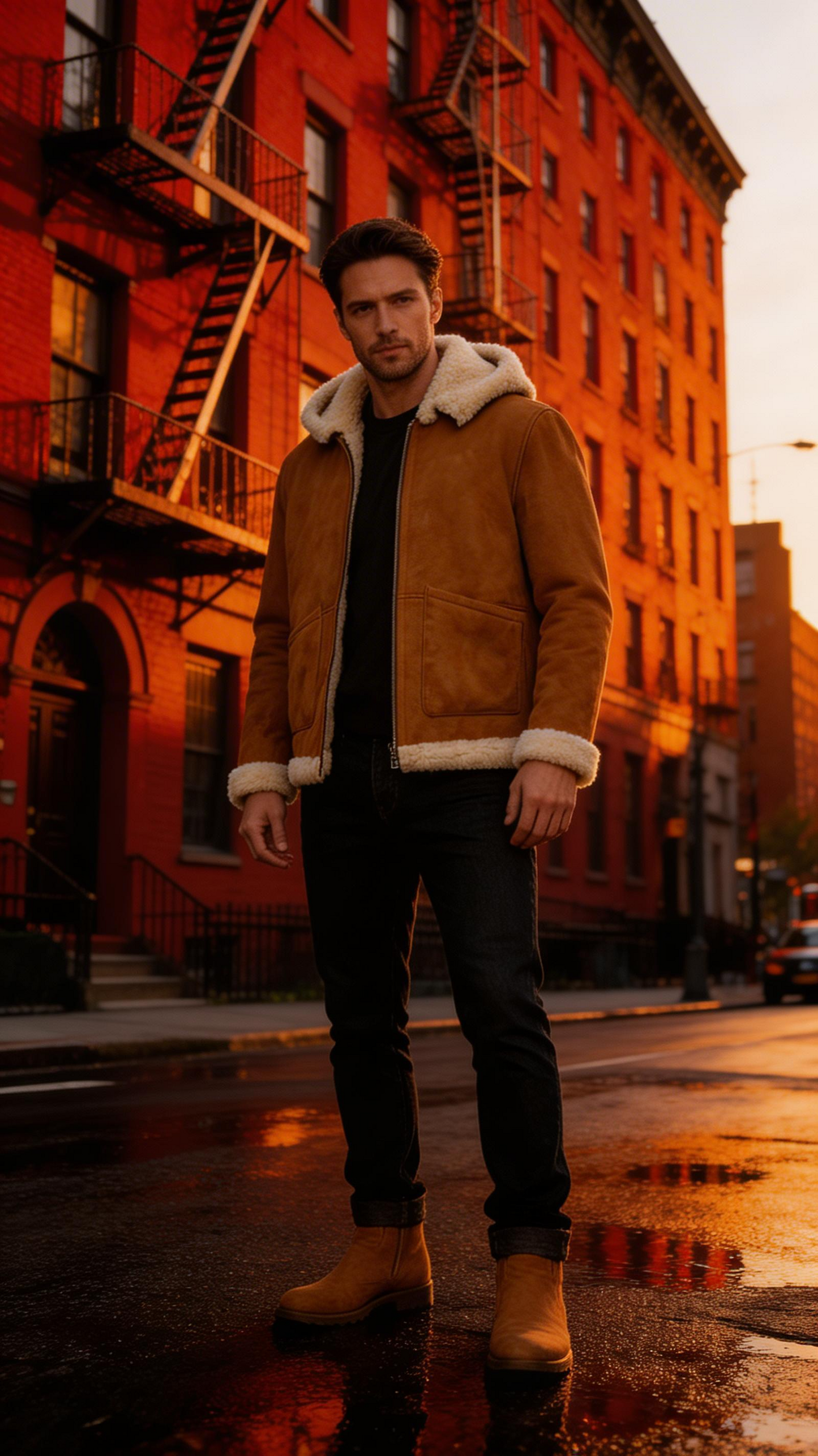 Lamb Leather and Fur Jacket for Men