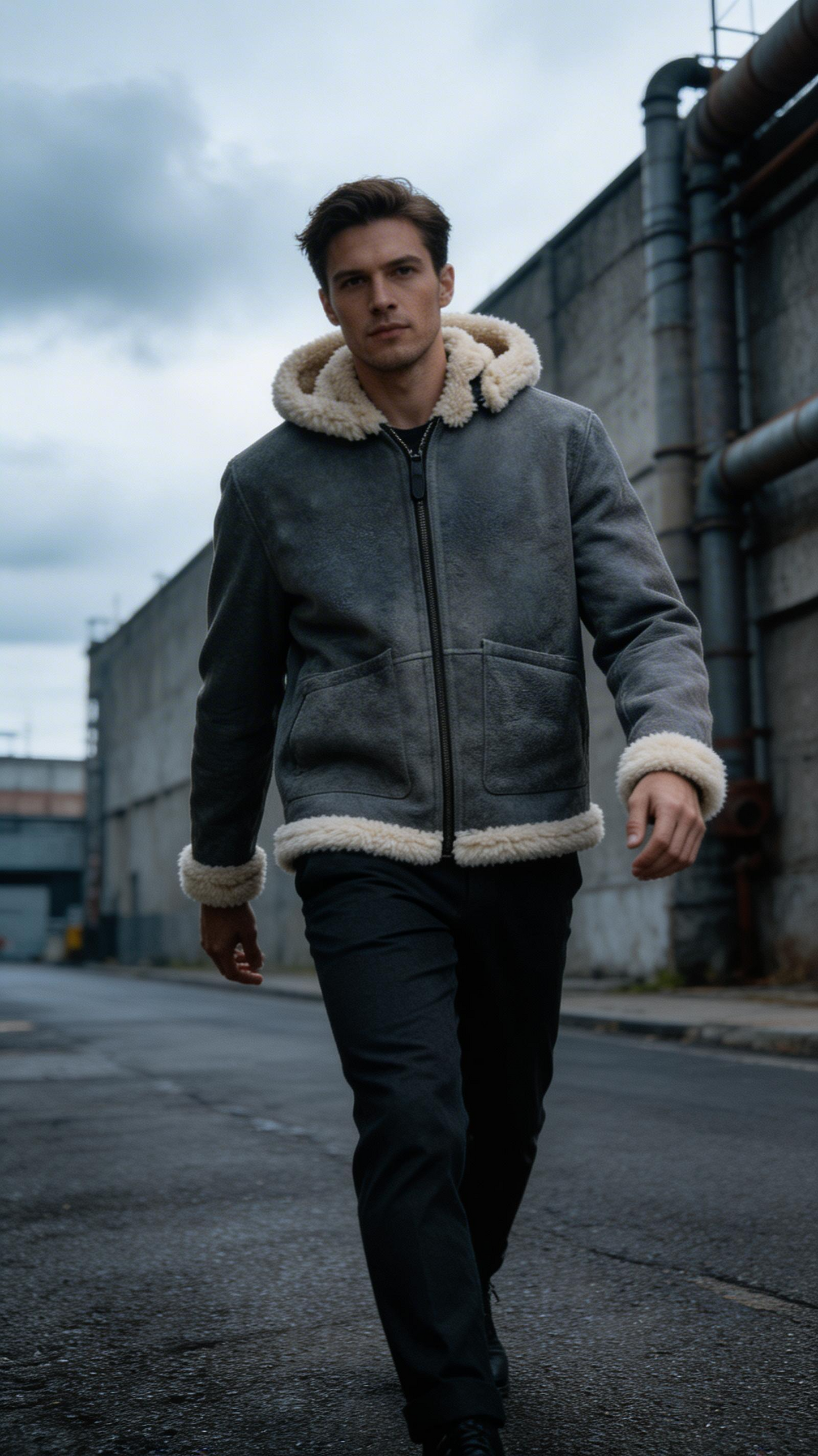 Grey Fur Leather Jacket for Men