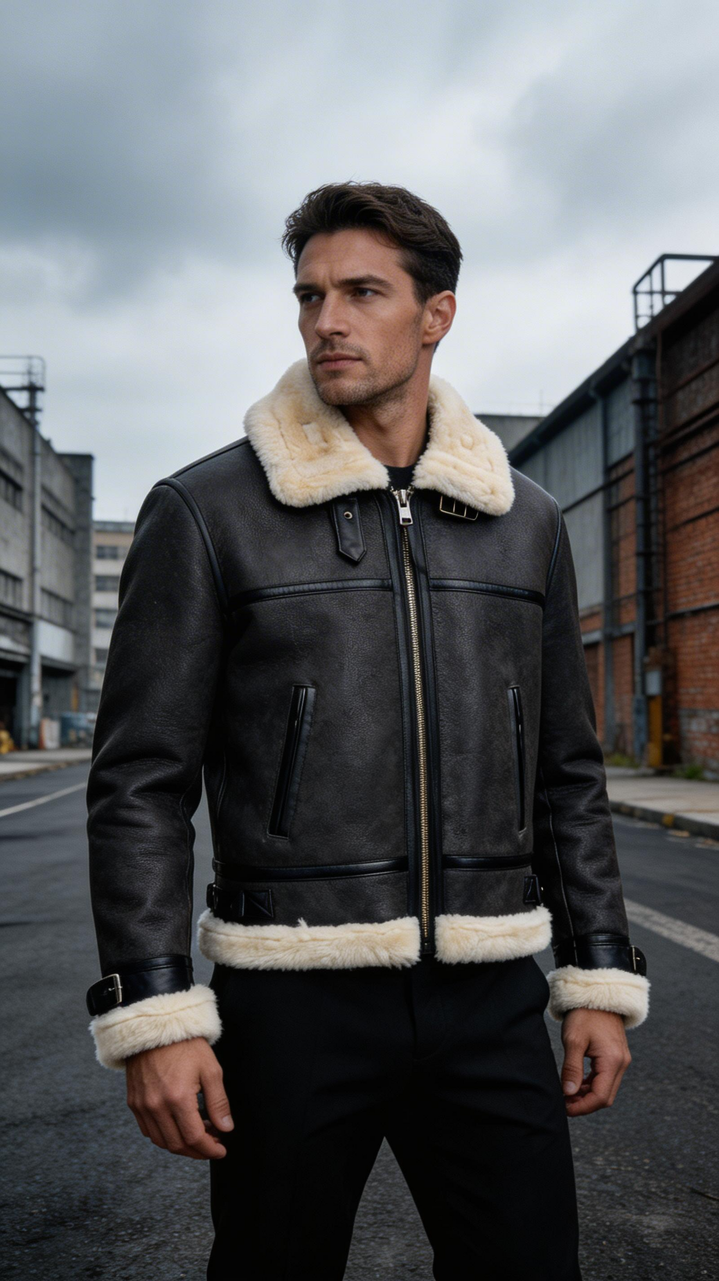 Fur Leather Black Jacket for Men