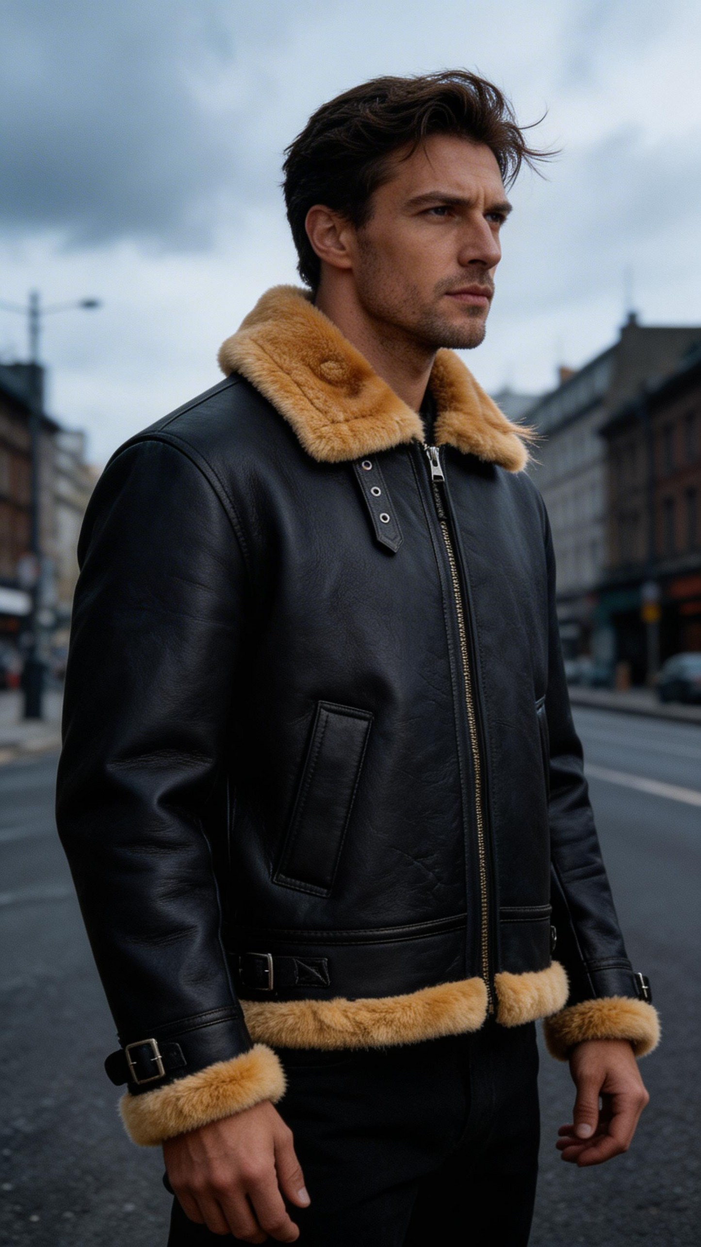 Black Fur Leather Jacket for Men